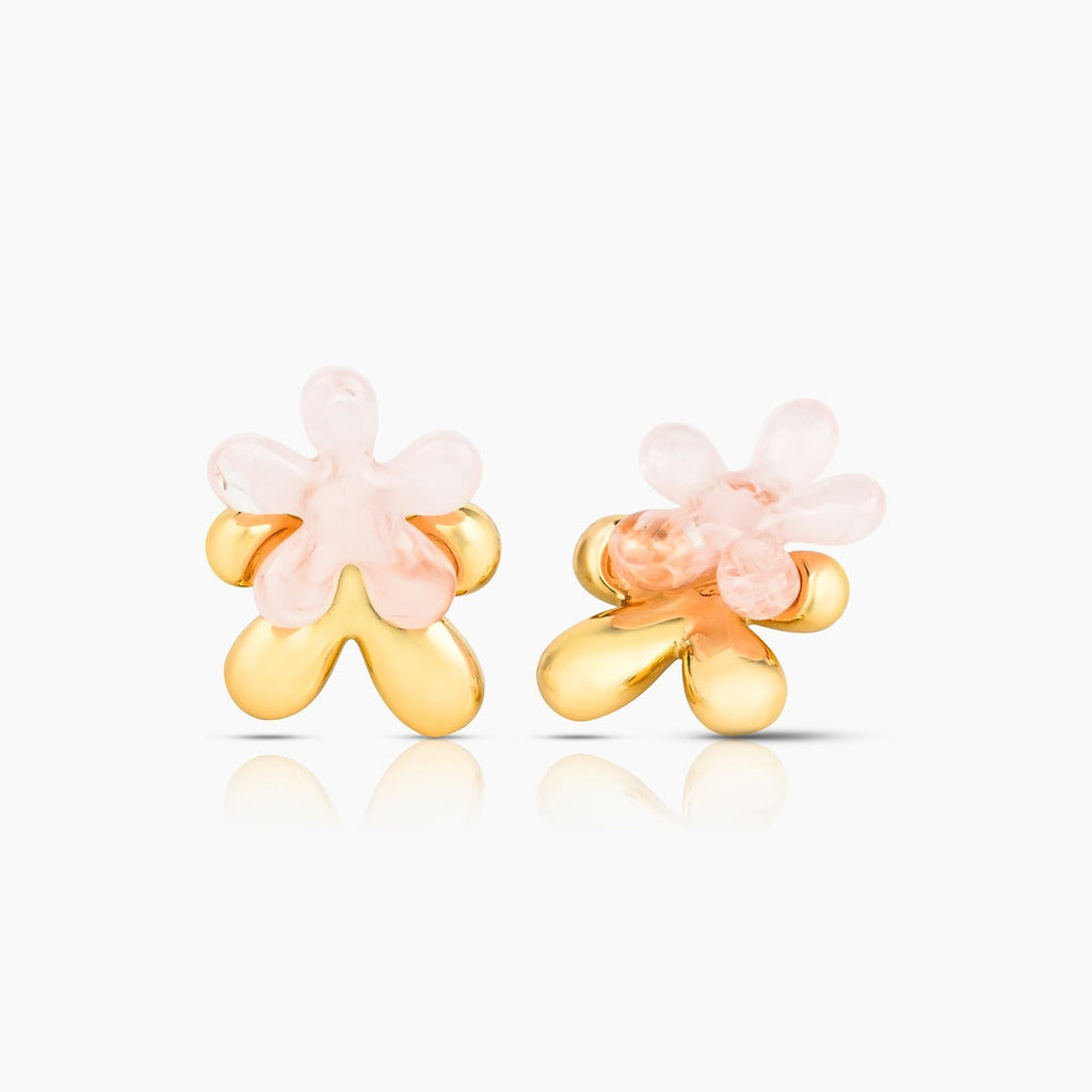 Pink Five Petal Flower Earrings