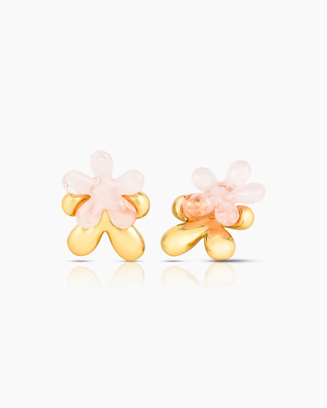Pink Five Petal Flower Earrings