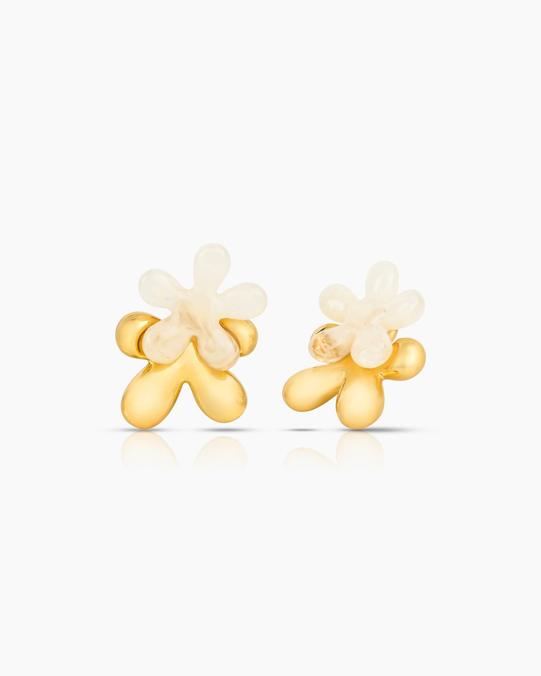 White Five Petal Flower Earrings