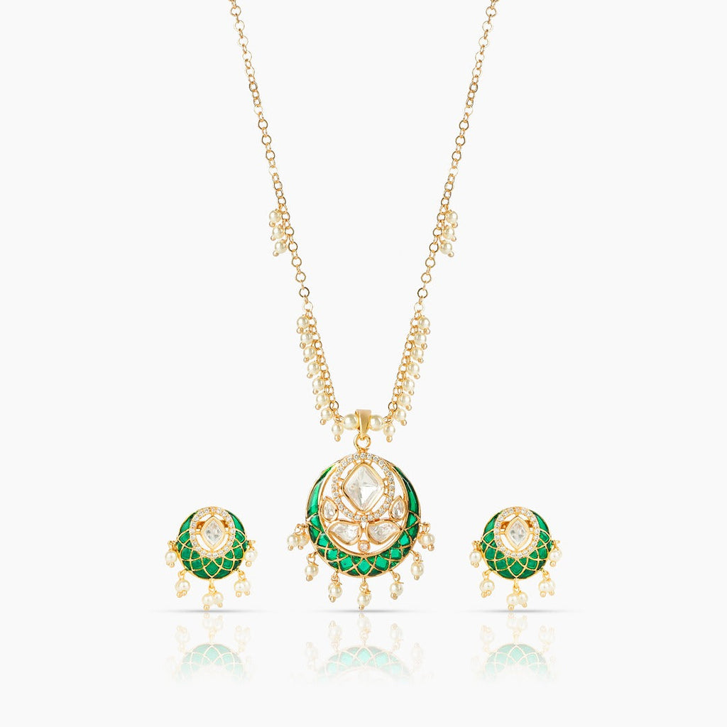 Gold Plated Moissanite Diamond Pendant Earrings Set