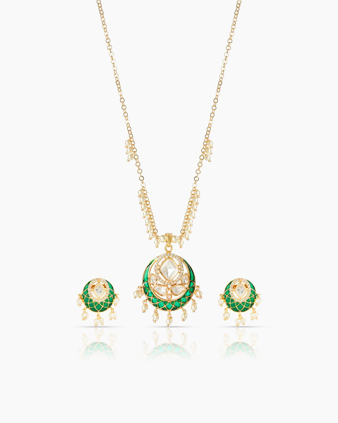 Gold Plated Moissanite Diamond Pendant Earrings Set