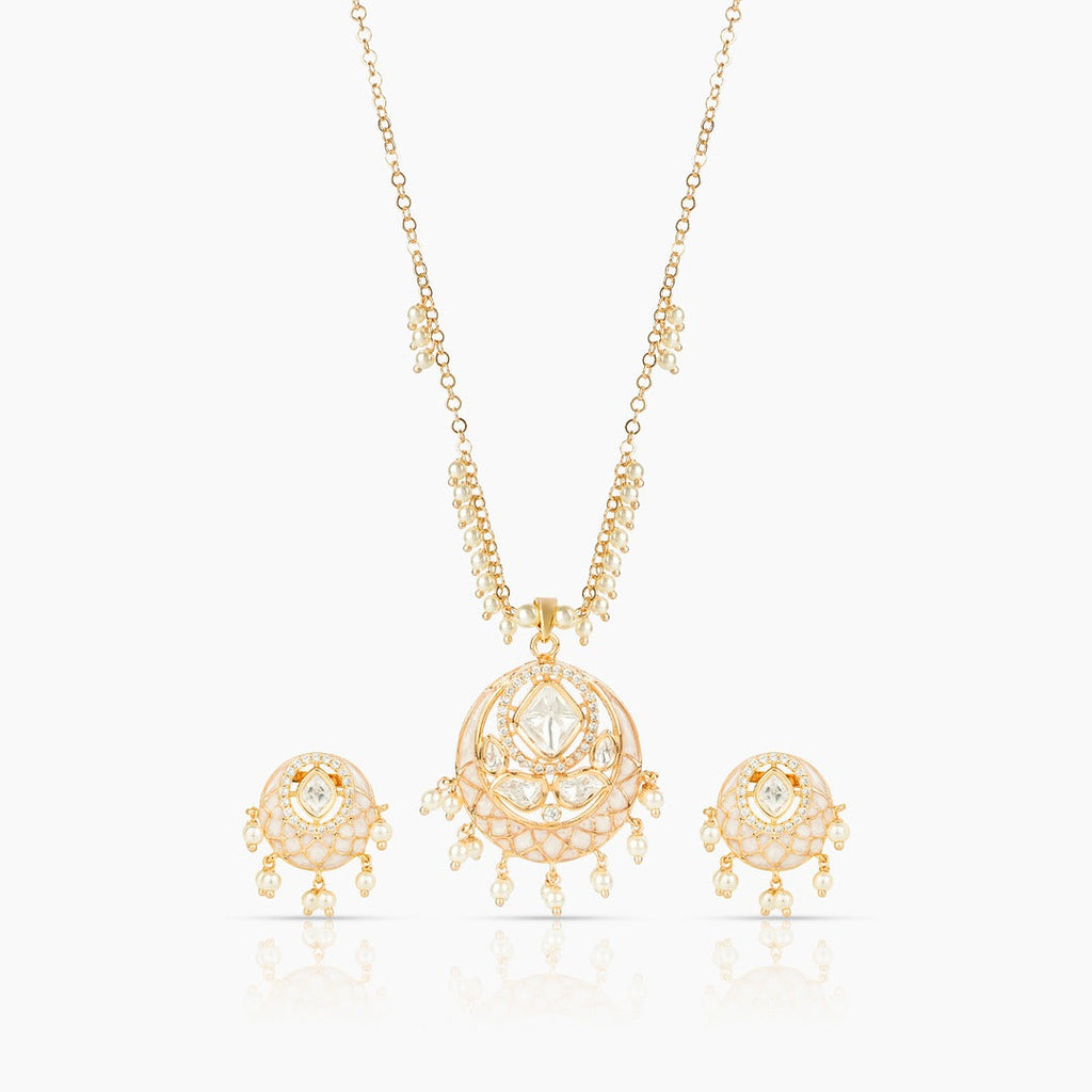 Gold Plated Moissanite Diamond Pendant Earrings Set