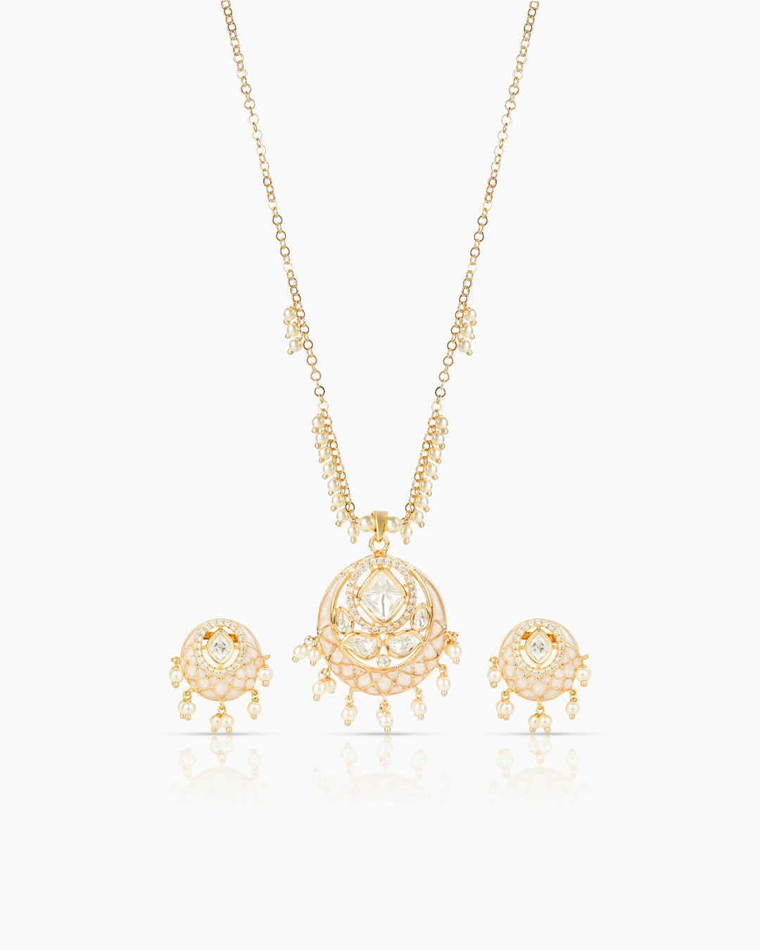 Gold Plated Moissanite Diamond Pendant Earrings Set