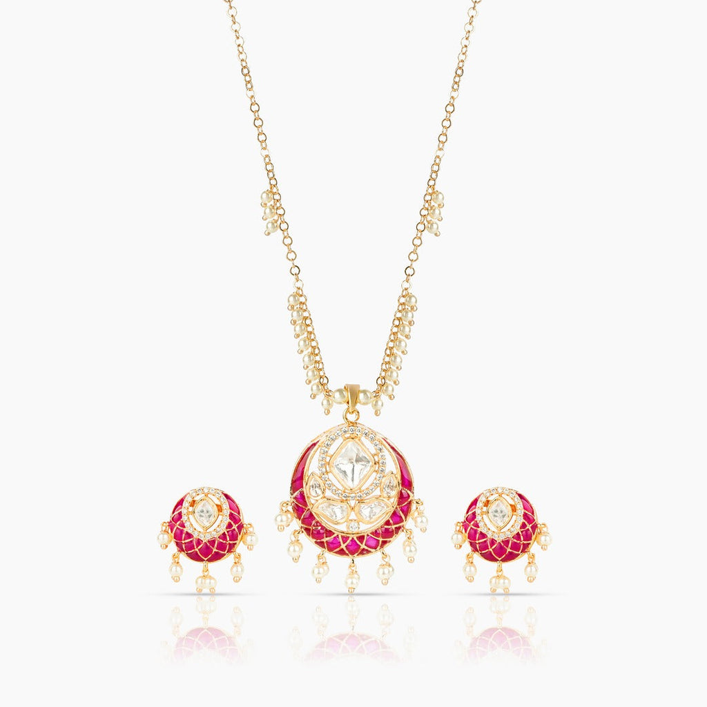Gold Plated Moissanite Diamond Pendant Earrings Set