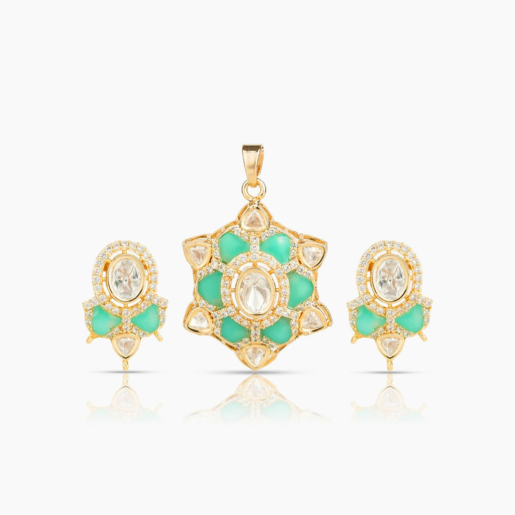 Gold Plated Moissanite Diamond Pendant Earrings Set