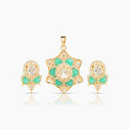 Gold Plated Moissanite Diamond Pendant Earrings Set
