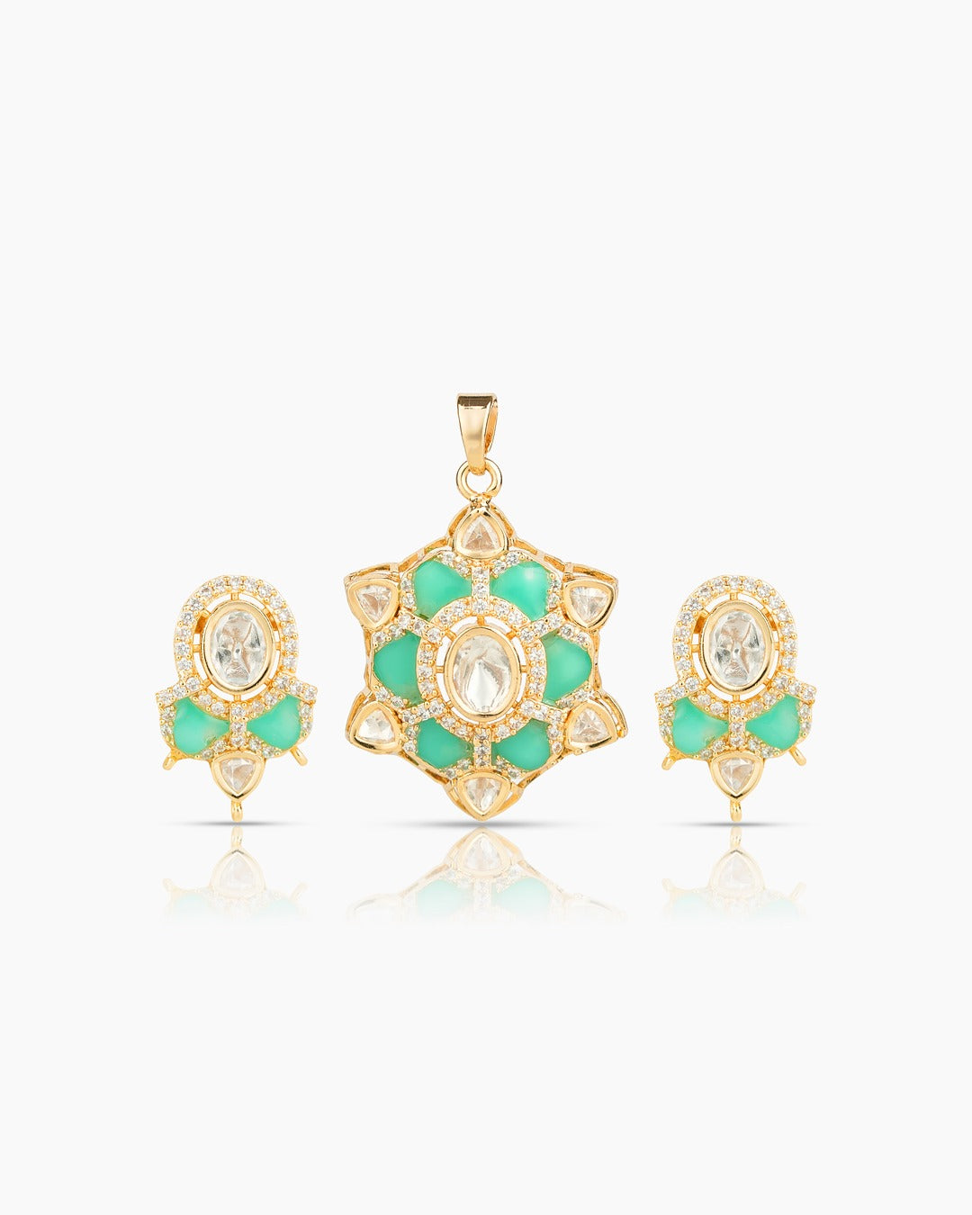 Gold Plated Moissanite Diamond Pendant Earrings Set