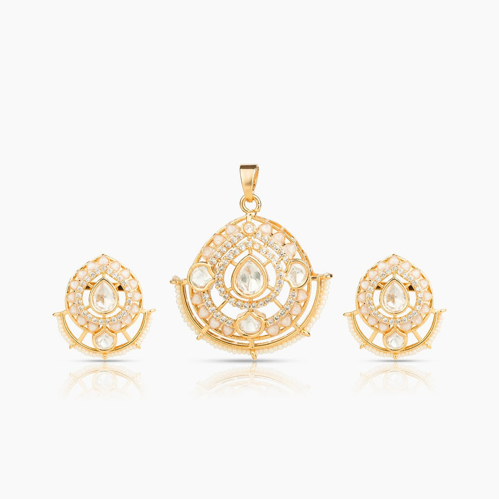 Gold Plated Moissanite Diamond Pendant Earrings Set
