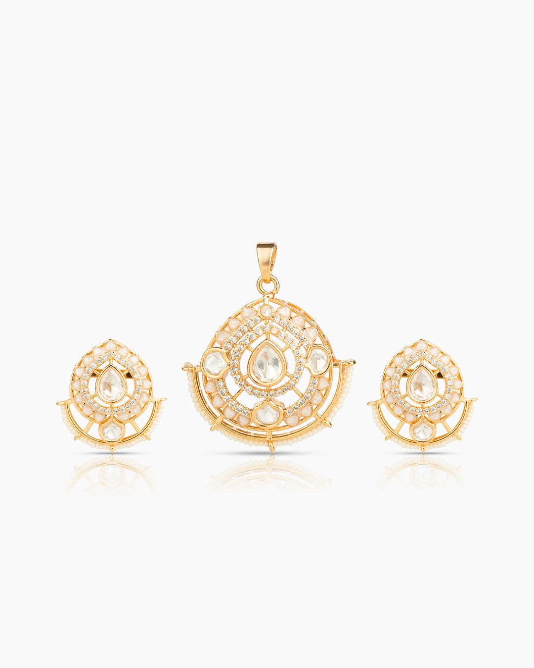 Gold Plated Moissanite Diamond Pendant Earrings Set