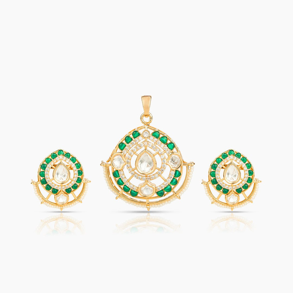 Gold Plated Moissanite Diamond Pendant Earrings Set