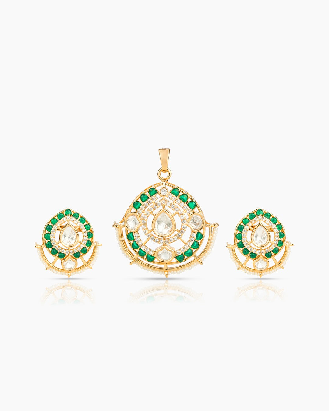 Gold Plated Moissanite Diamond Pendant Earrings Set