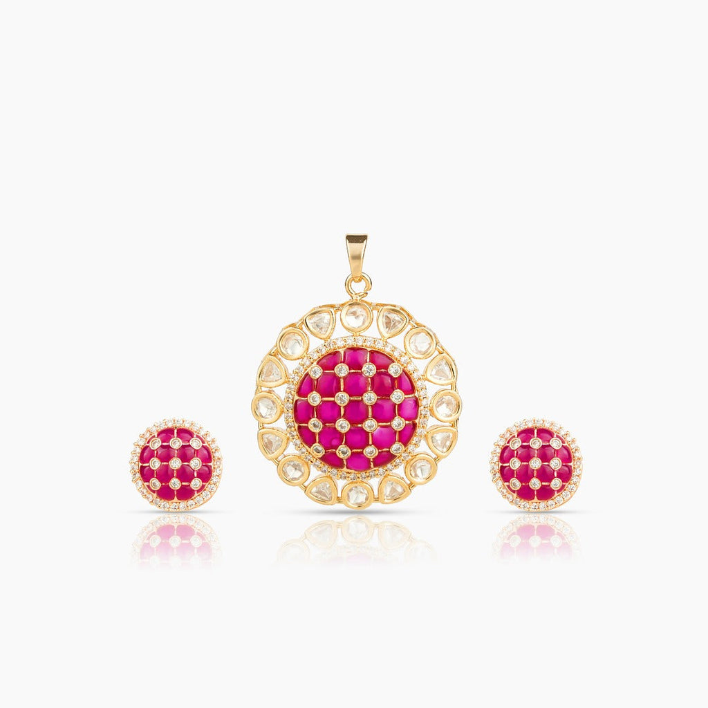 Gold Plated Moissanite Diamond Pendant Earrings Set