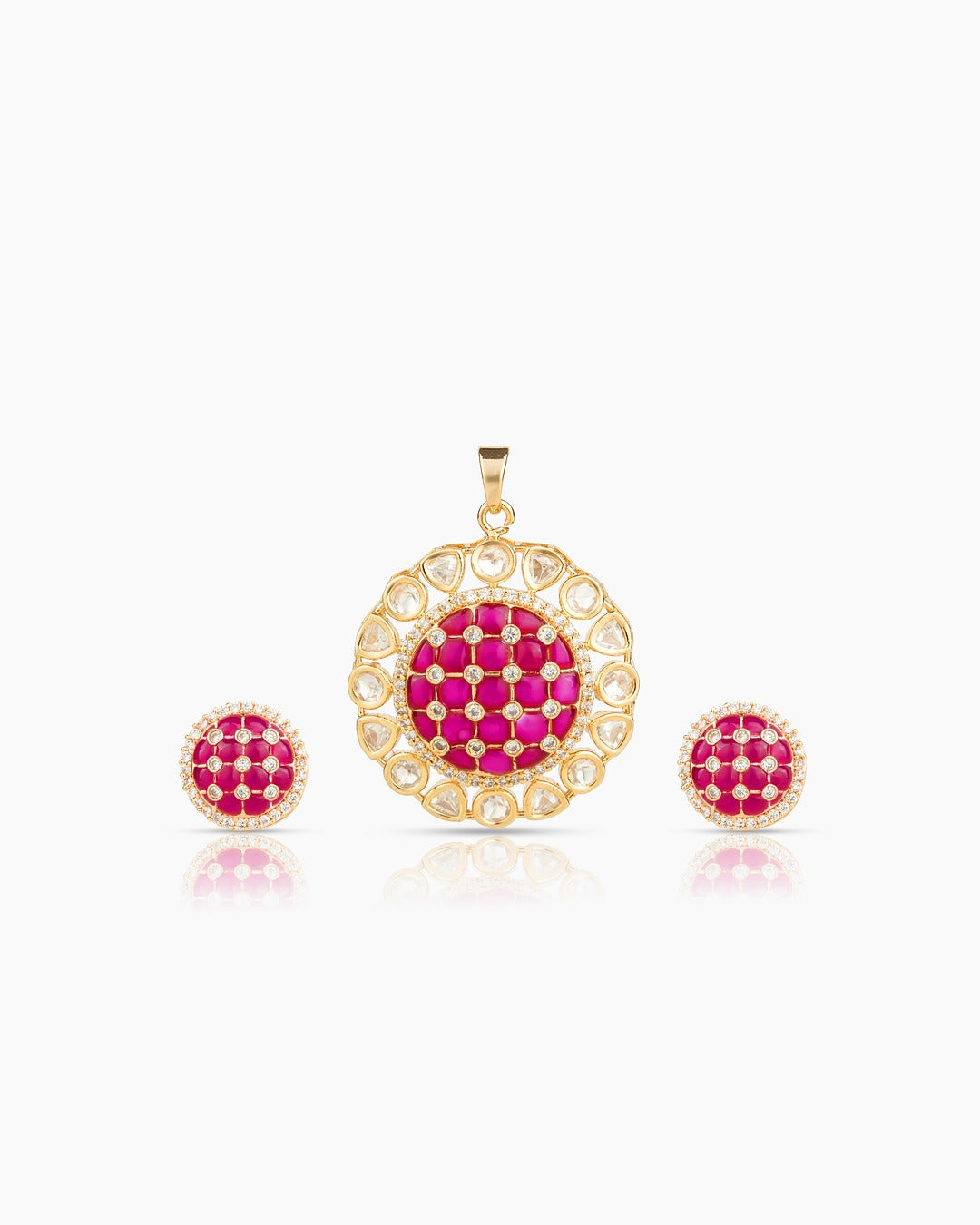 Gold Plated Moissanite Diamond Pendant Earrings Set