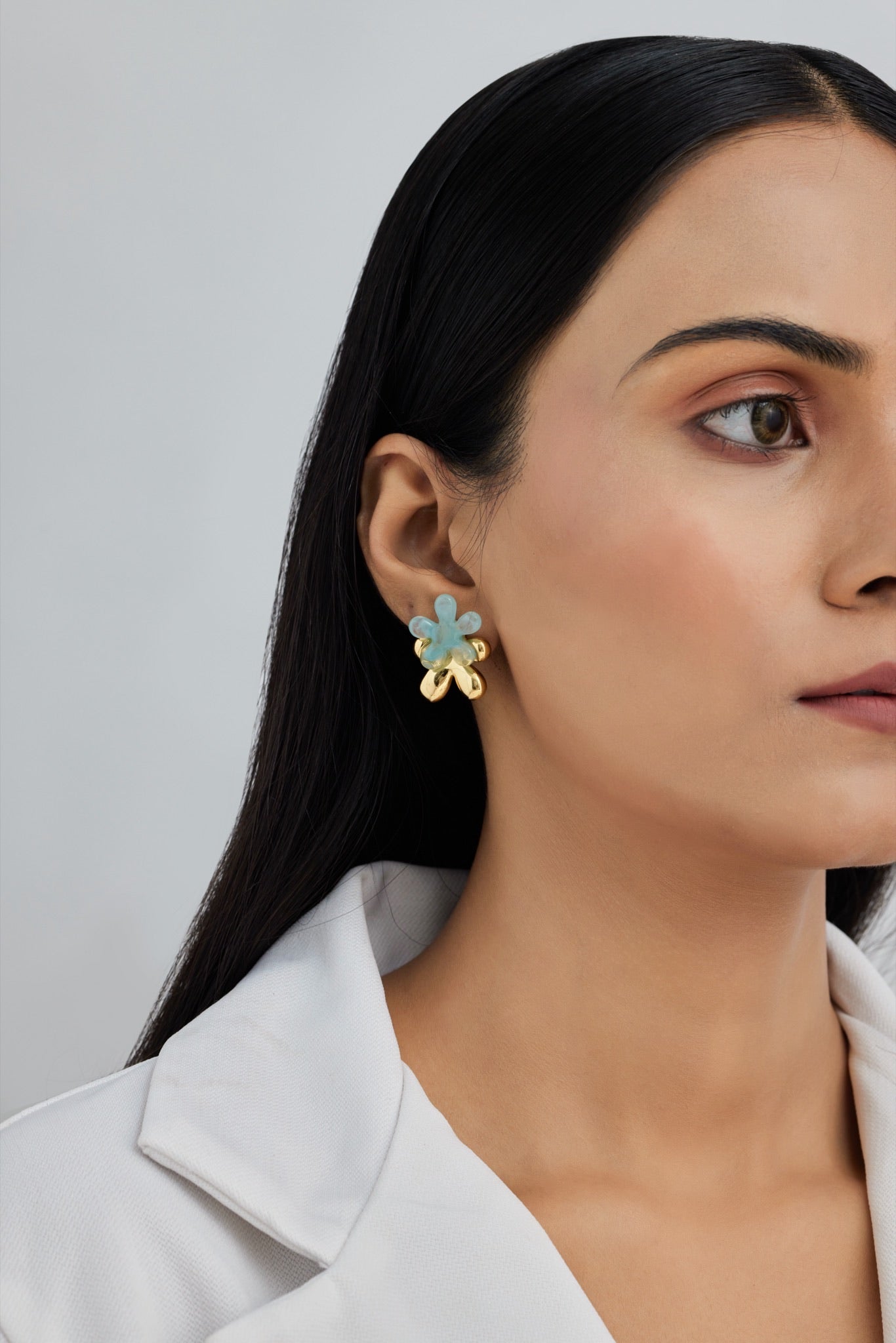 Blue Five Petal Flower Earrings