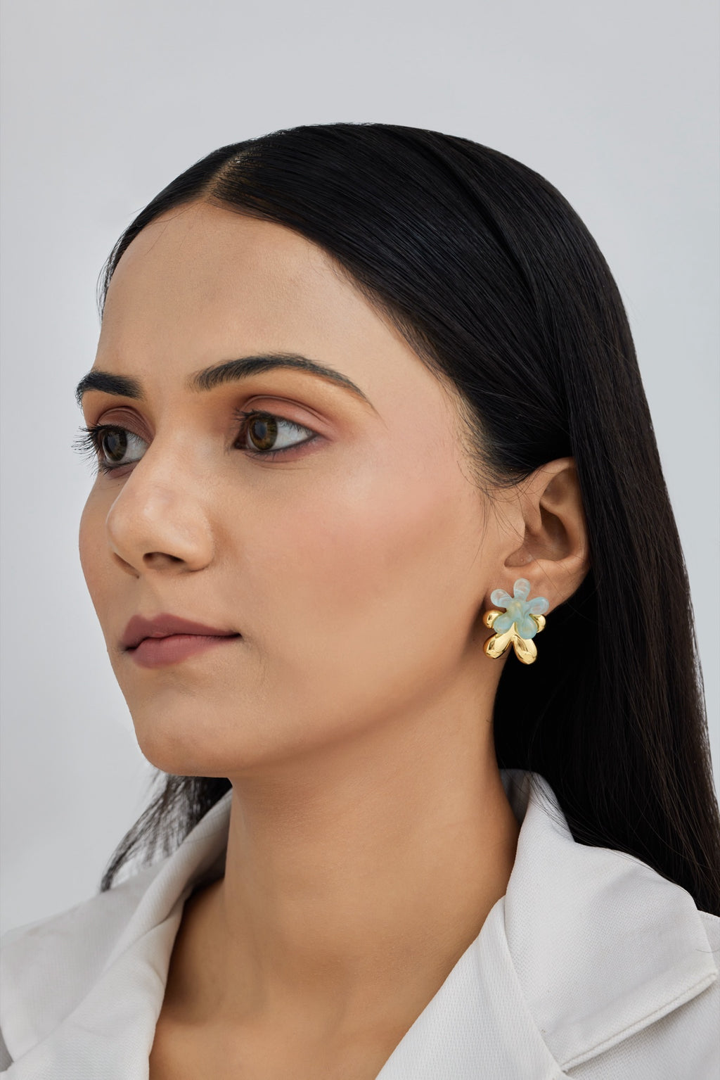 Blue Five Petal Flower Earrings