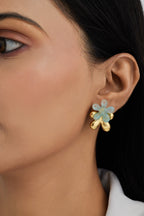 Blue Five Petal Flower Earrings