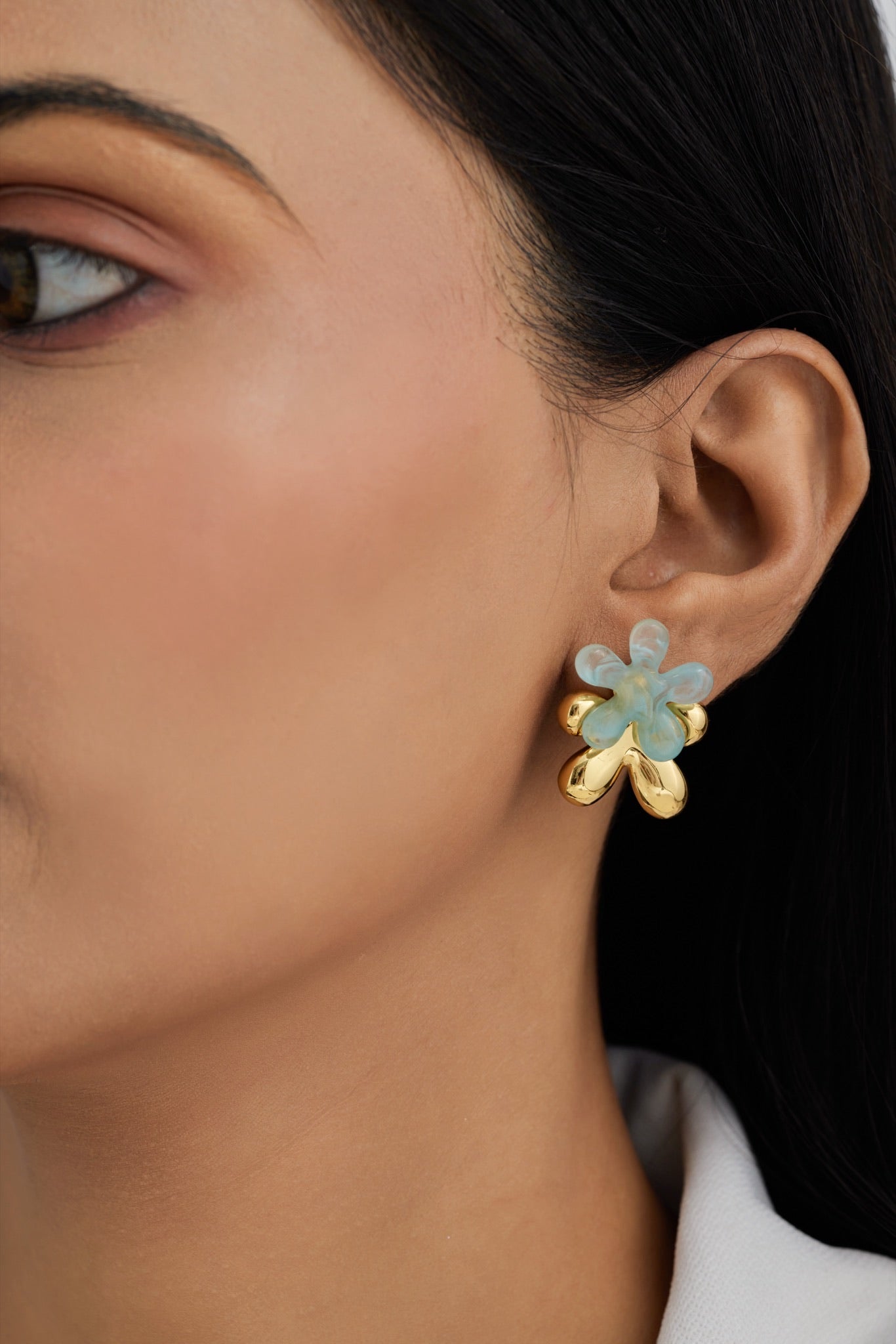 Blue Five Petal Flower Earrings