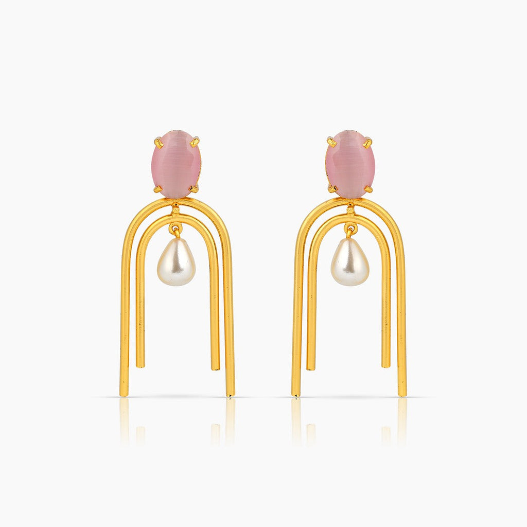 Gold Plated Rose Quartz Pearl Drop Earrings