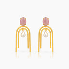 Gold Plated Rose Quartz Pearl Drop Earrings