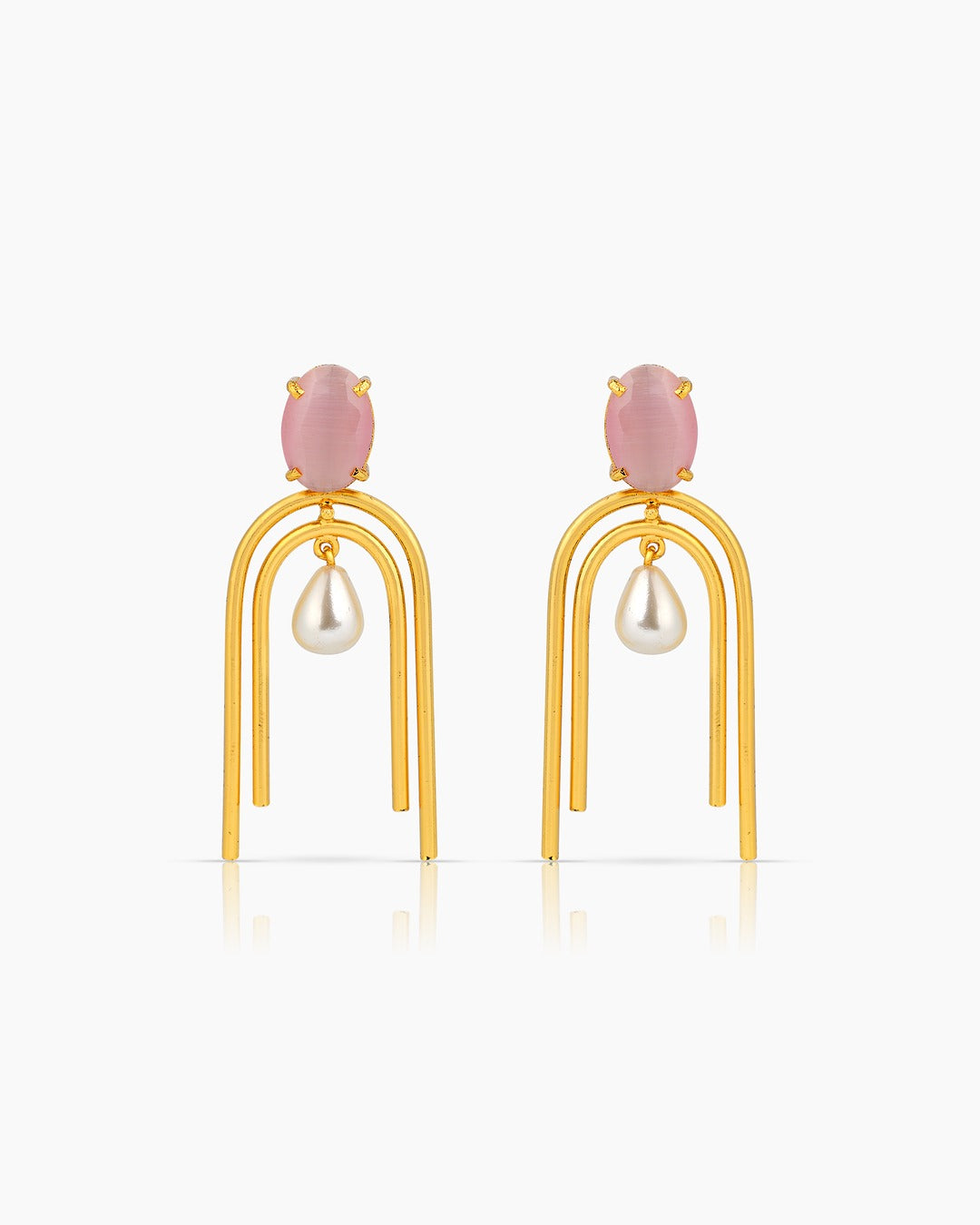 Gold Plated Rose Quartz Pearl Drop Earrings