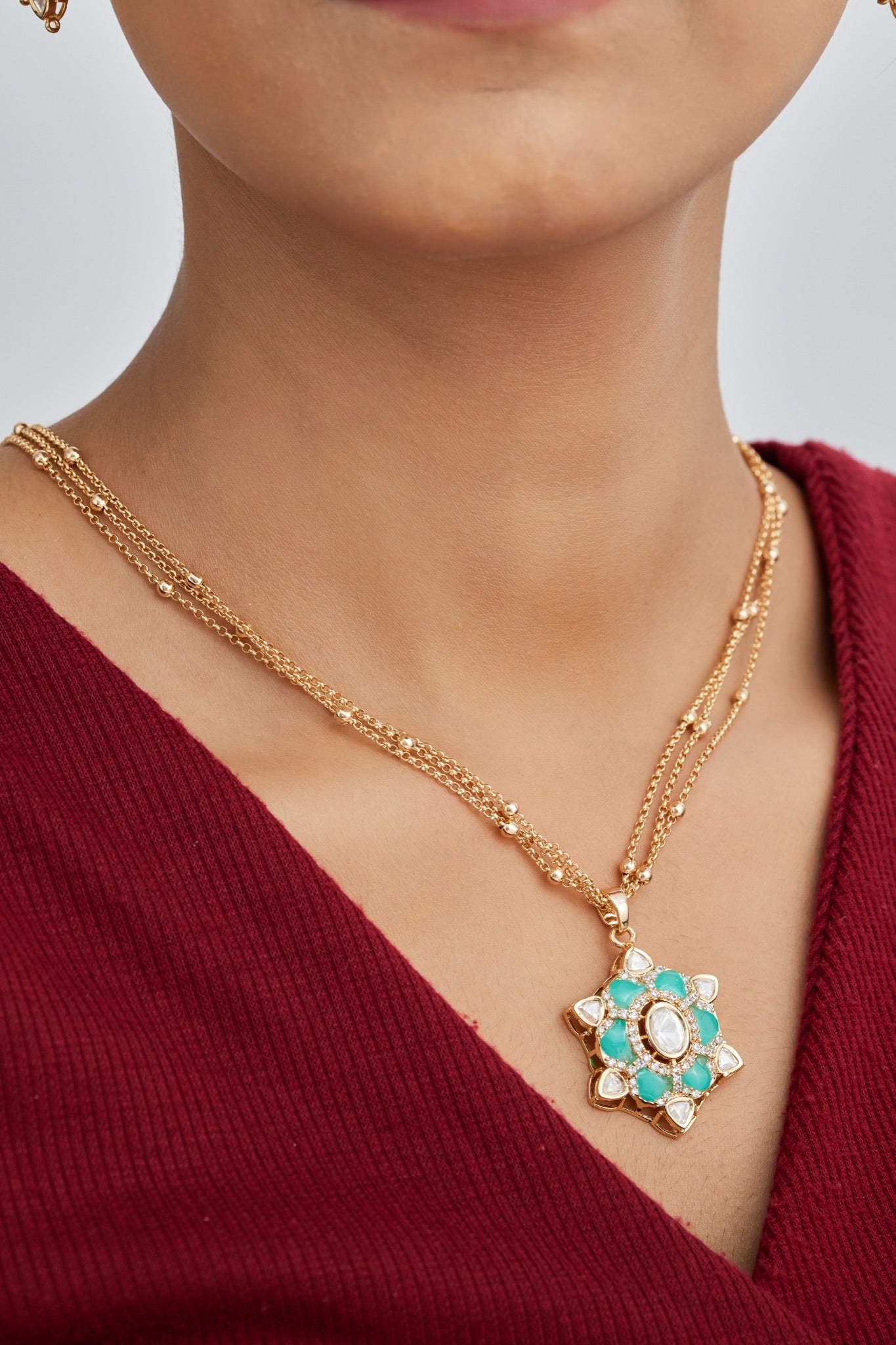 Gold Plated Moissanite Diamond Pendant Earrings Set