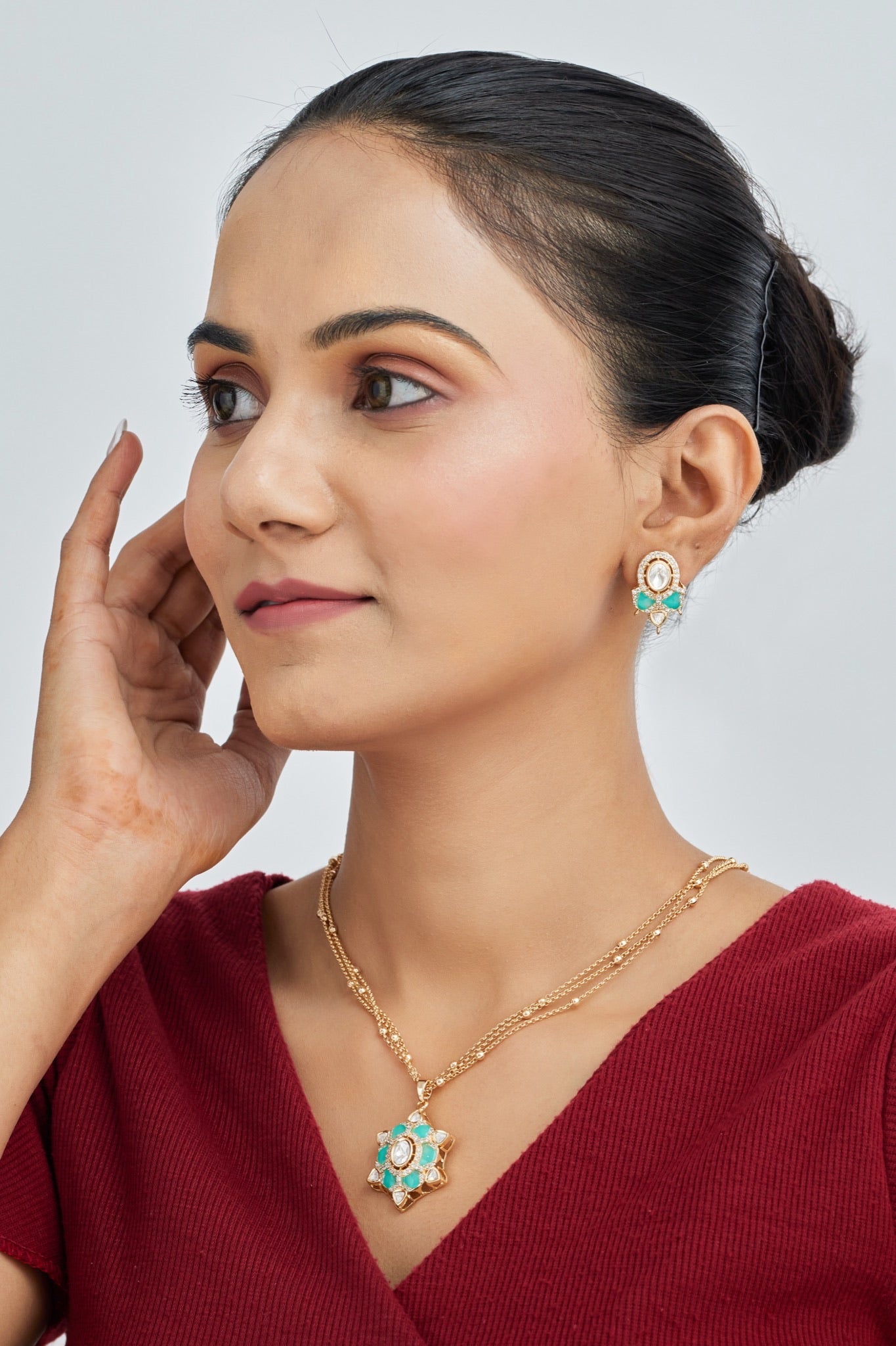 Gold Plated Moissanite Diamond Pendant Earrings Set