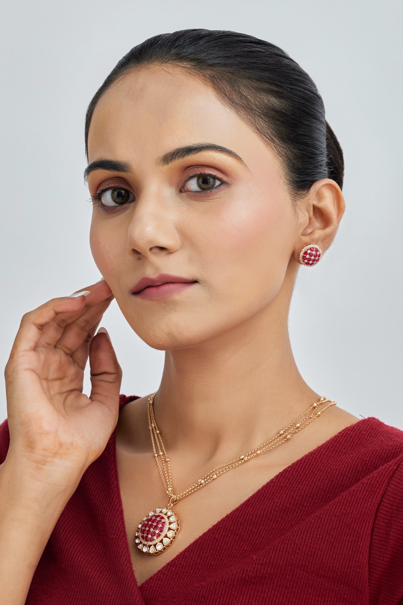 Gold Plated Moissanite Diamond Pendant Earrings Set