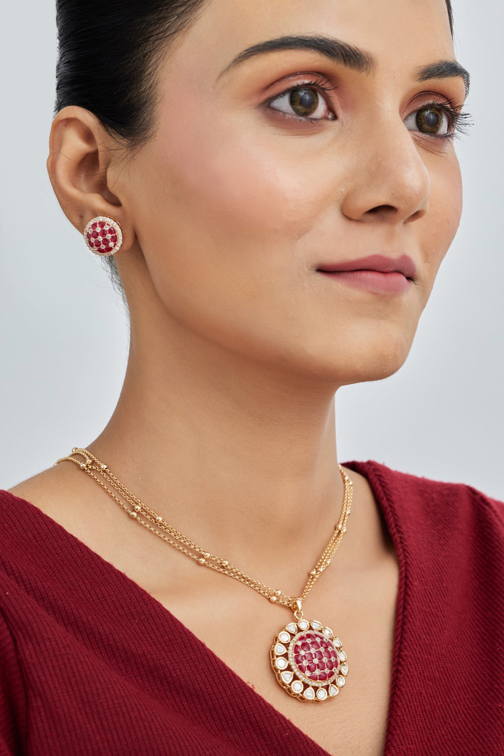 Gold Plated Moissanite Diamond Pendant Earrings Set