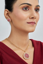 Gold Plated Moissanite Diamond Pendant Earrings Set