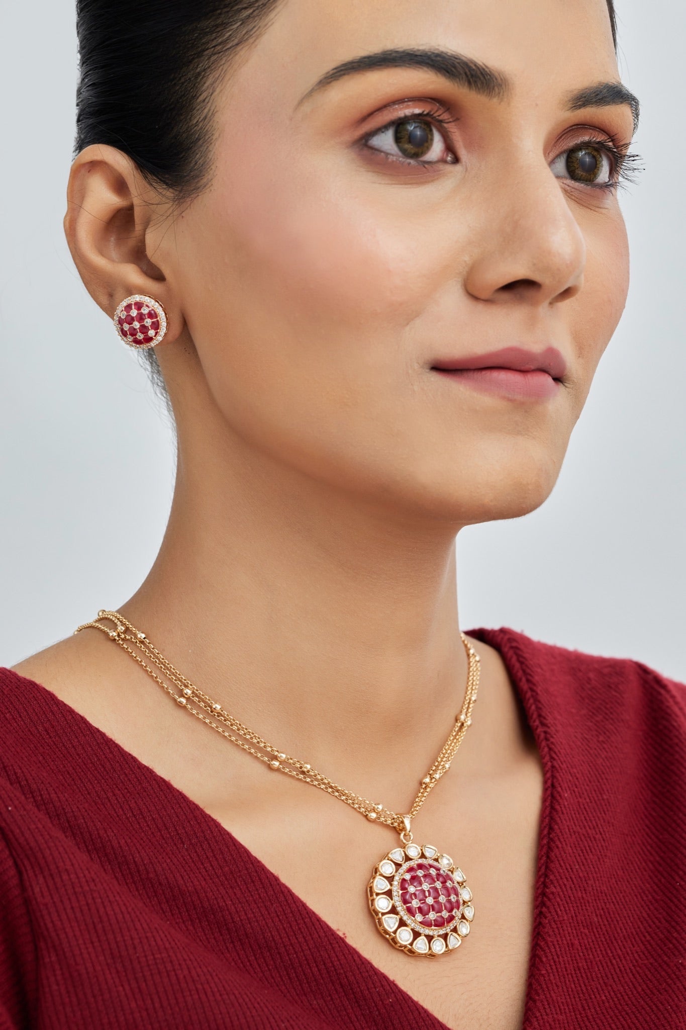 Gold Plated Moissanite Diamond Pendant Earrings Set