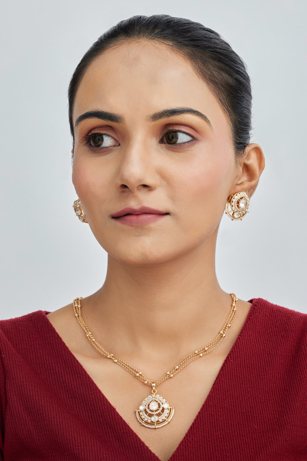 Gold Plated Moissanite Diamond Pendant Earrings Set