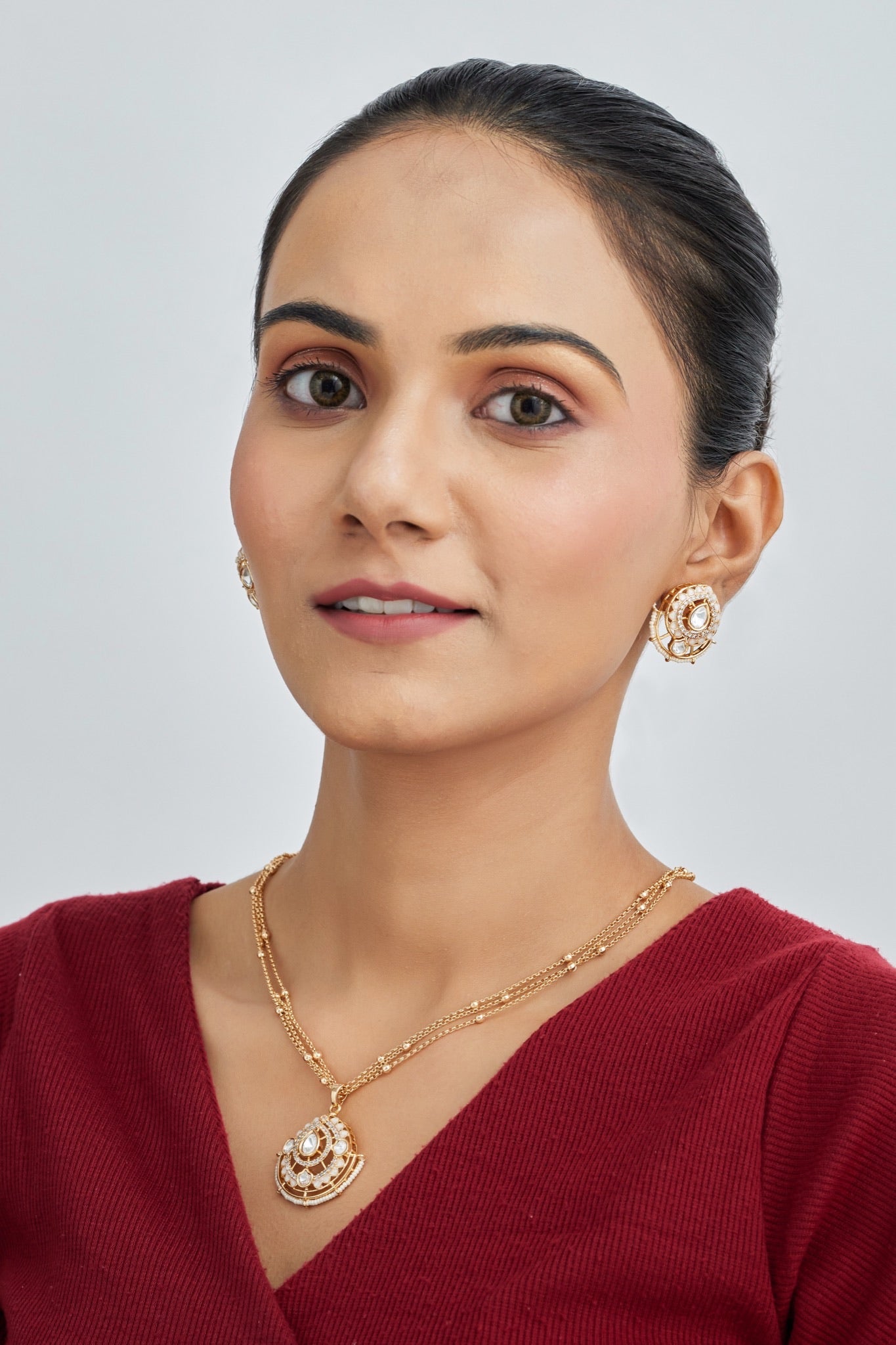 Gold Plated Moissanite Diamond Pendant Earrings Set