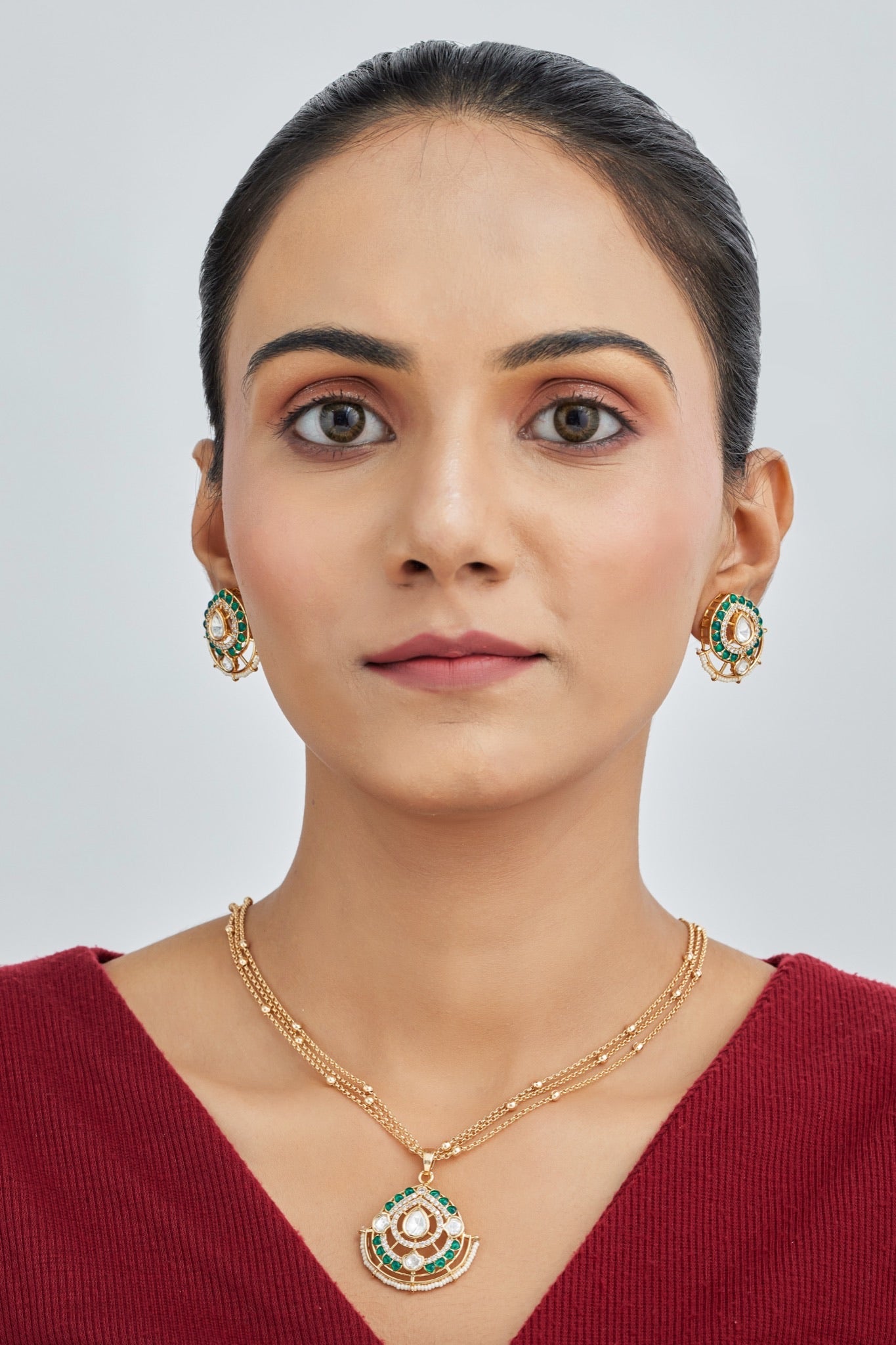 Gold Plated Moissanite Diamond Pendant Earrings Set