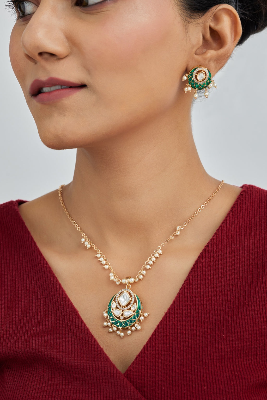 Gold Plated Moissanite Diamond Pendant Earrings Set