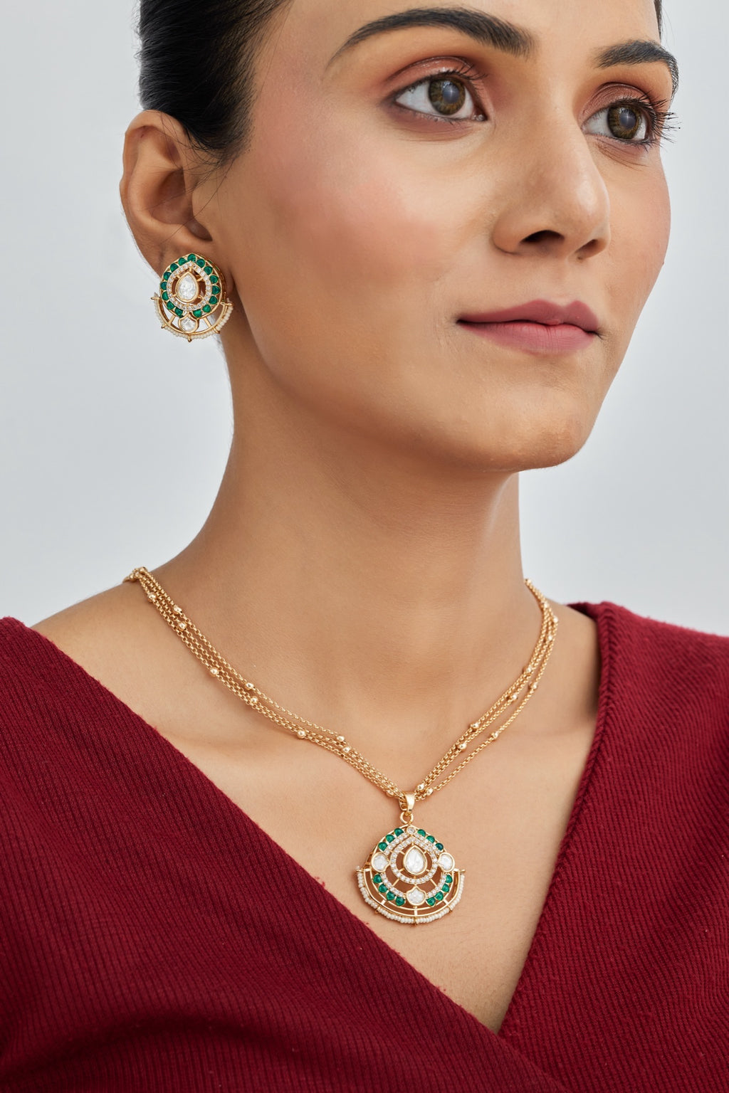 Gold Plated Moissanite Diamond Pendant Earrings Set