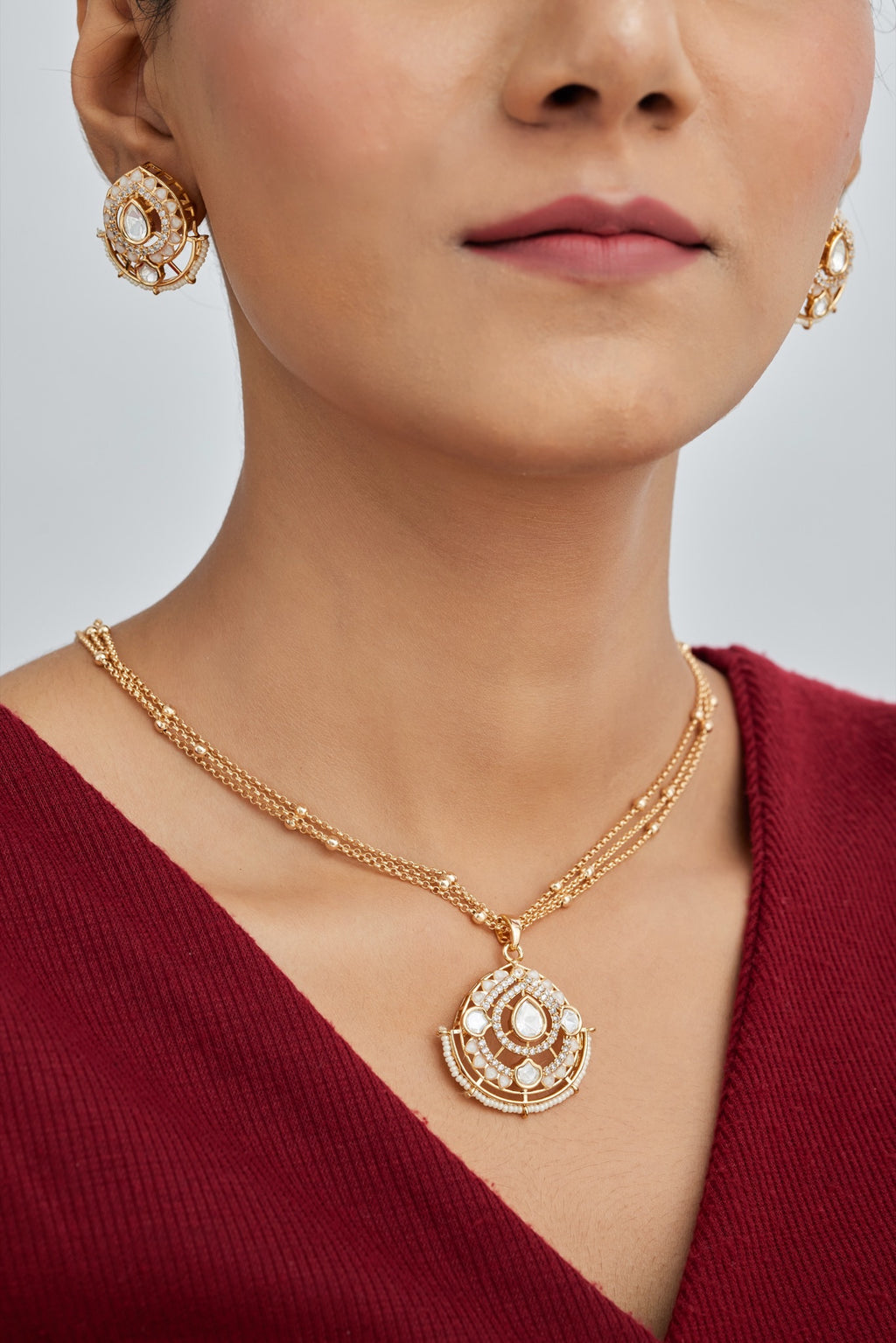 Gold Plated Moissanite Diamond Pendant Earrings Set