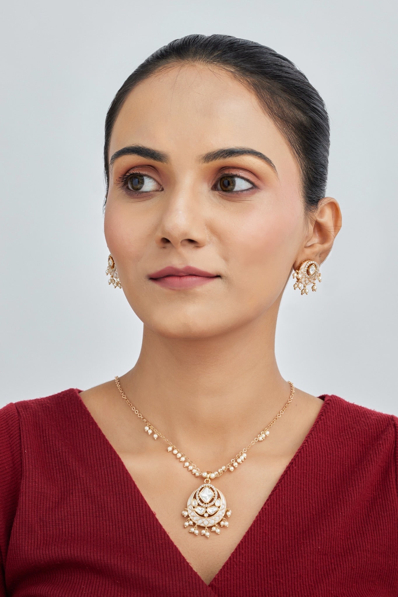 Gold Plated Moissanite Diamond Pendant Earrings Set