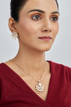 Gold Plated Moissanite Diamond Pendant Earrings Set