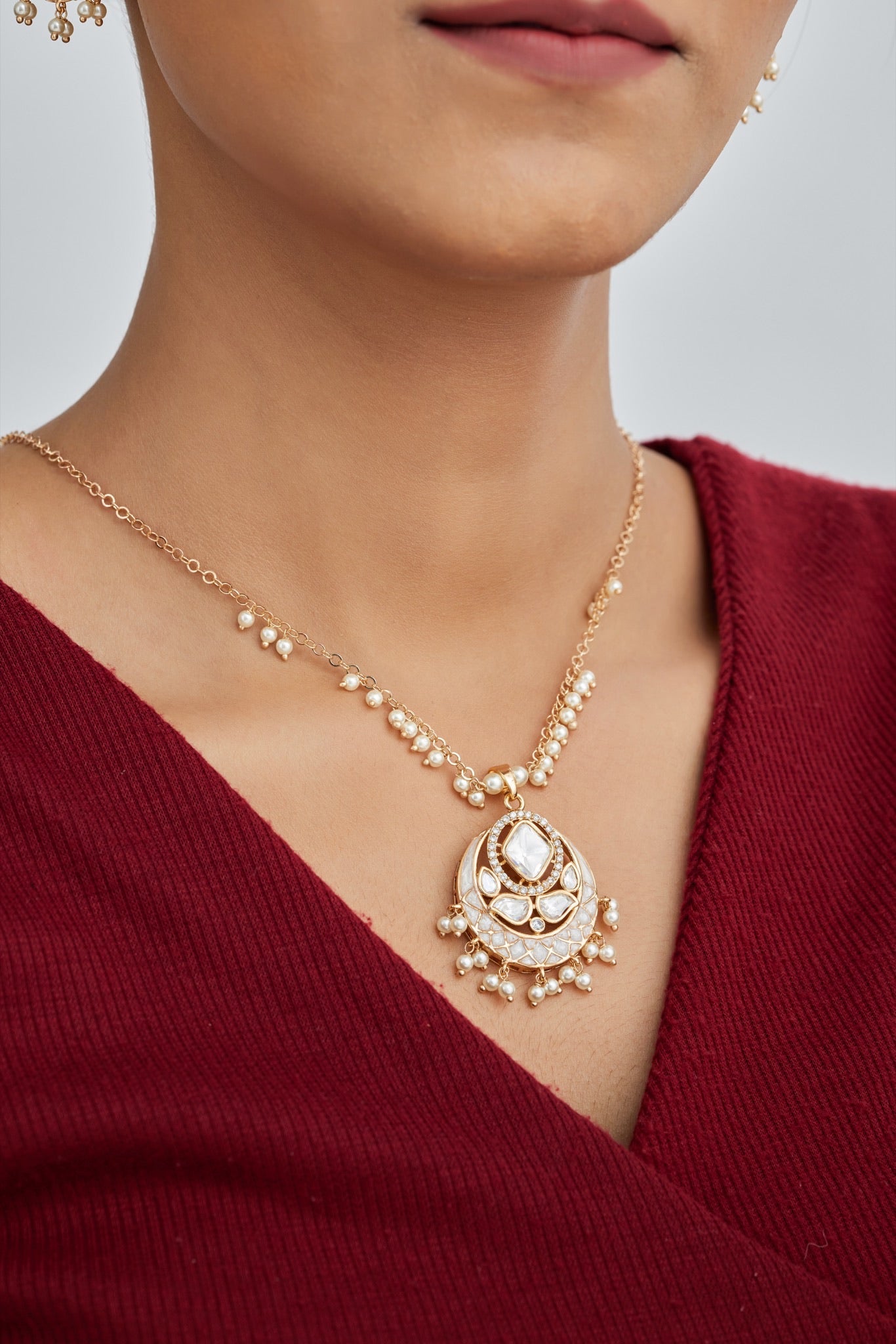 Gold Plated Moissanite Diamond Pendant Earrings Set