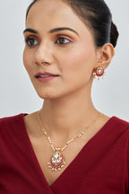 Gold Plated Moissanite Diamond Pendant Earrings Set