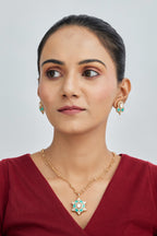 Gold Plated Moissanite Diamond Pendant Earrings Set