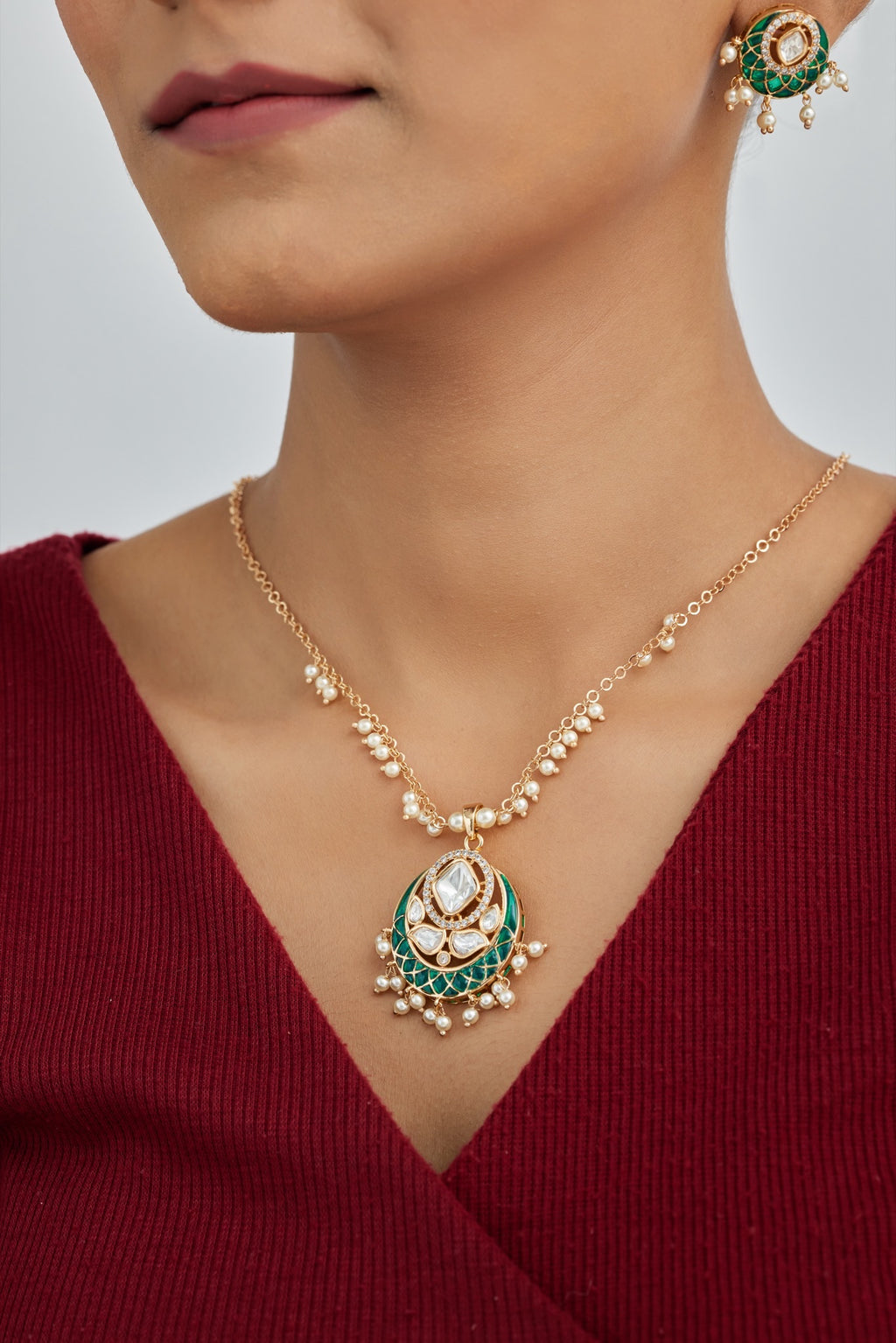 Gold Plated Moissanite Diamond Pendant Earrings Set