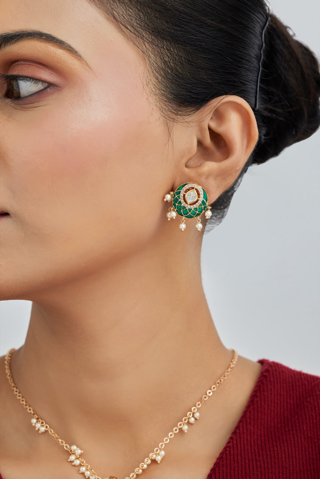 Gold Plated Moissanite Diamond Pendant Earrings Set