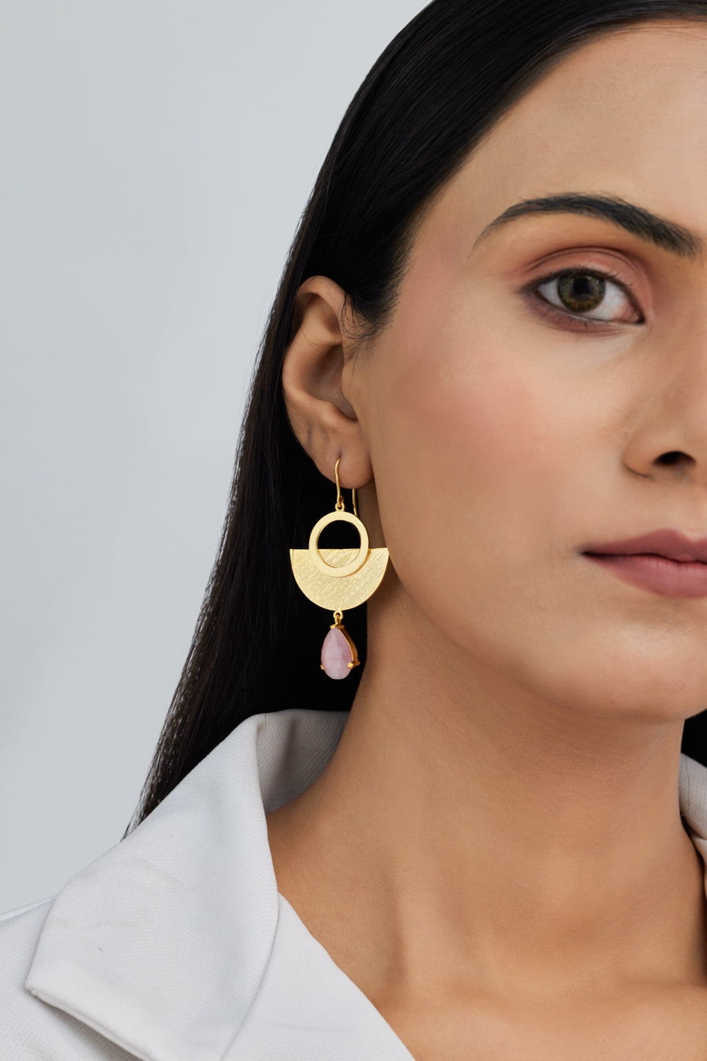 Gold Plated Rose Quartz Drop Earrings