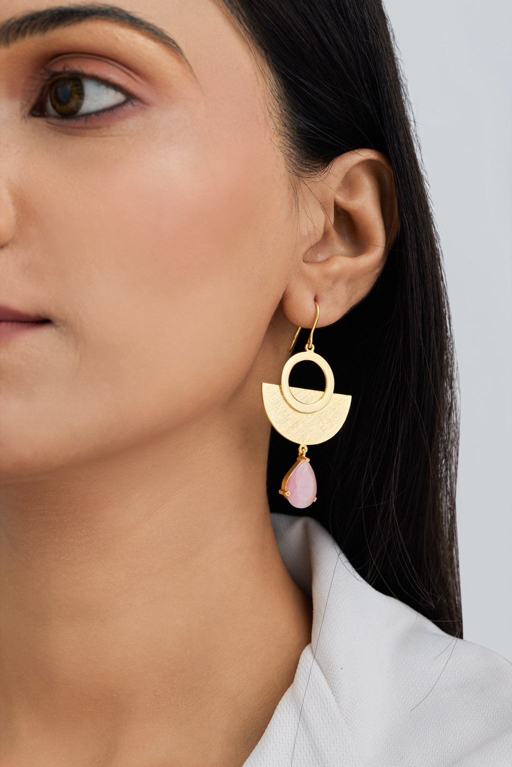 Gold Plated Rose Quartz Drop Earrings
