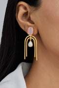 Gold Plated Rose Quartz Pearl Drop Earrings
