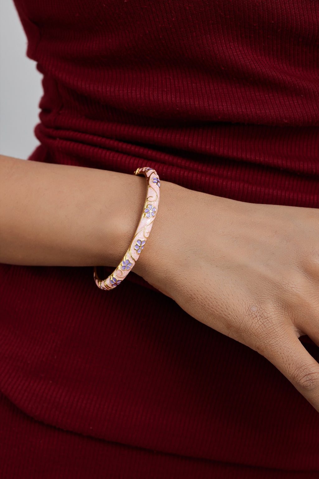 Pastel Pink Floral Enamel Bangle