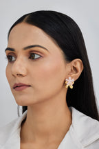 Pink Five Petal Flower Earrings