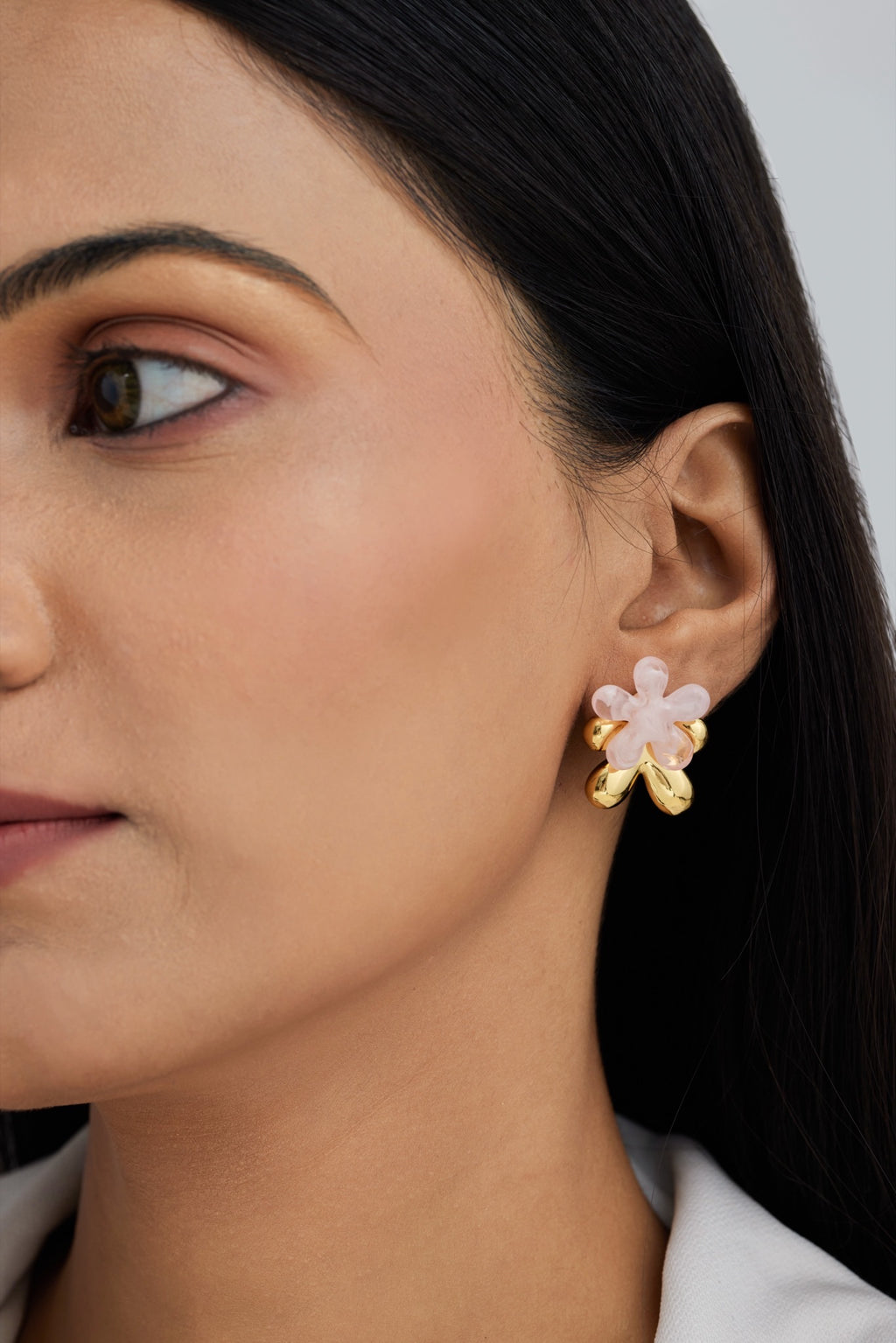 Pink Five Petal Flower Earrings