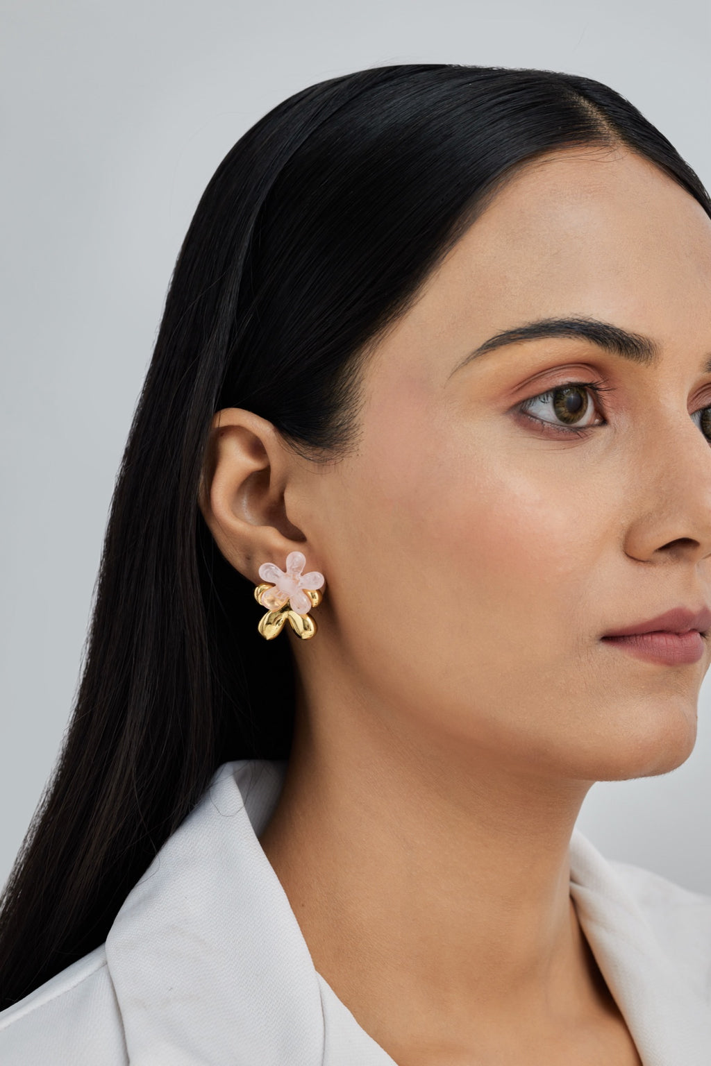 Pink Five Petal Flower Earrings